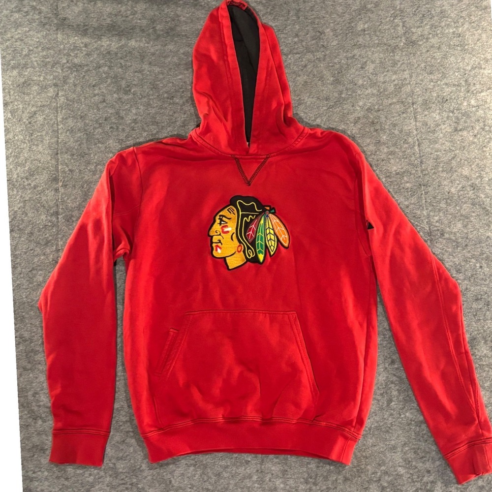Chicago Blackhawks NHL Hoodie Red Embroidered Logo Sweatshirt Mens Large